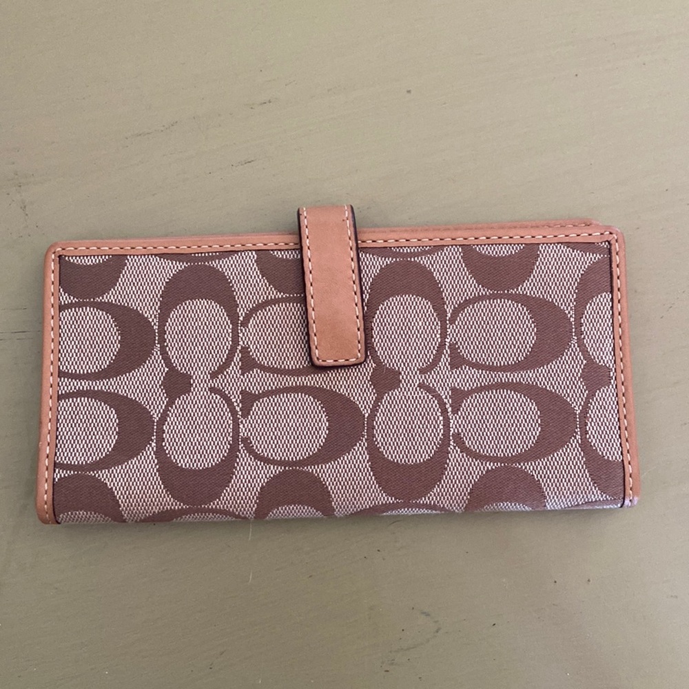 Coach Signature Beige Canvas Leather Trim Wallet